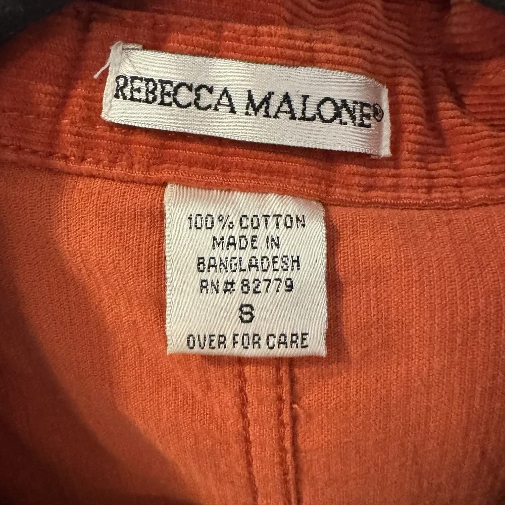 Rebecca‎ Malone Vest Women Size S Orange 100% Cotton Corduroy Button Up